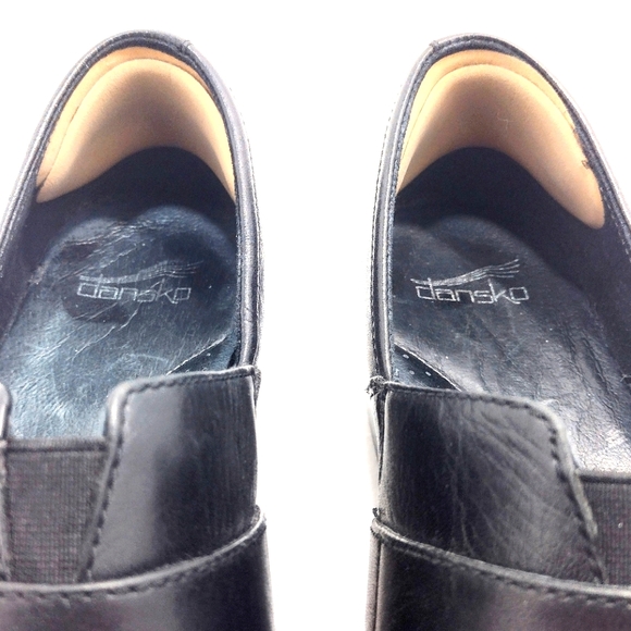 Dansko Tamara Black Leather Slip-On Clogs With Adjustable Strap - Picture 12 of 16